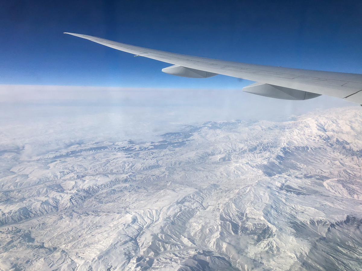 Travel, airplane, view, snow, mountains