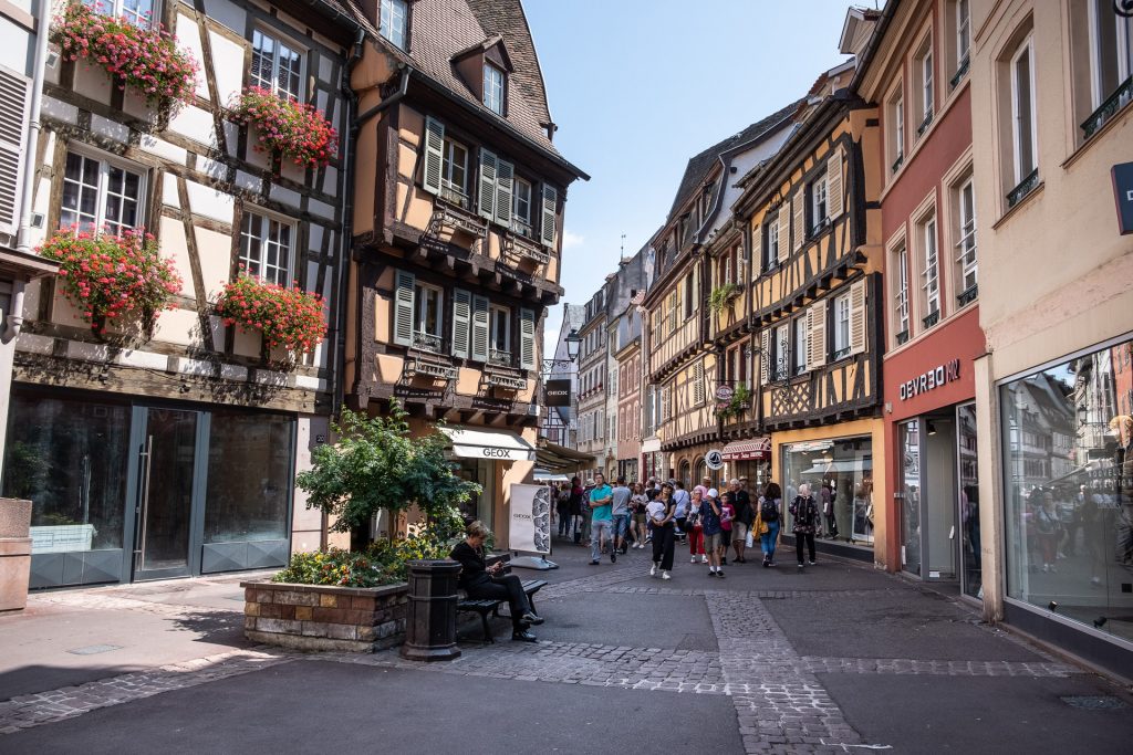 Colmar, Alsace, France, View, street, pastel, houses, people