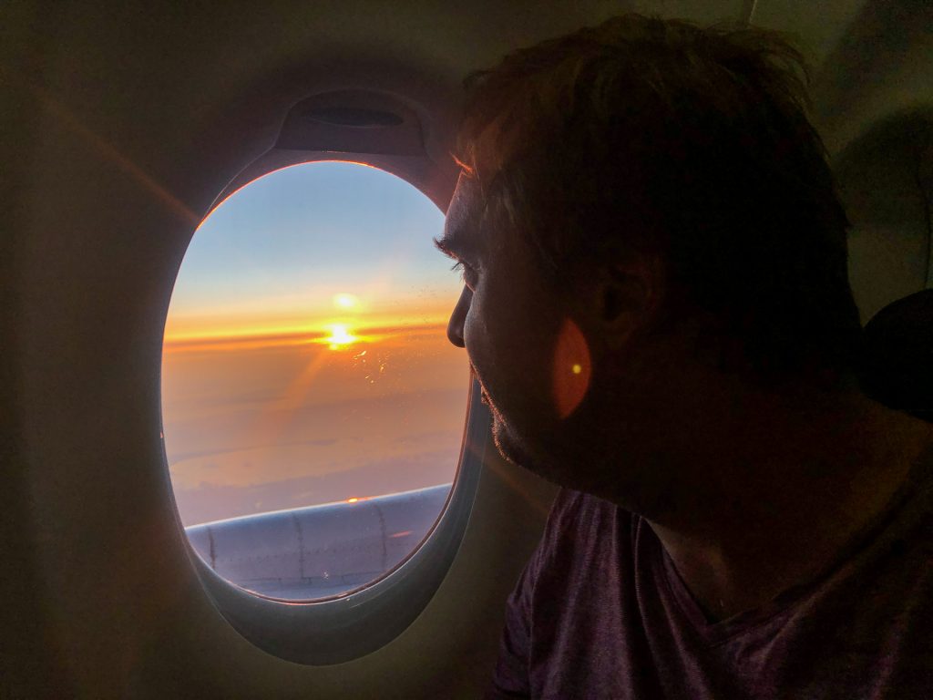 flight, plane, view, sunset, travel, happiness, man