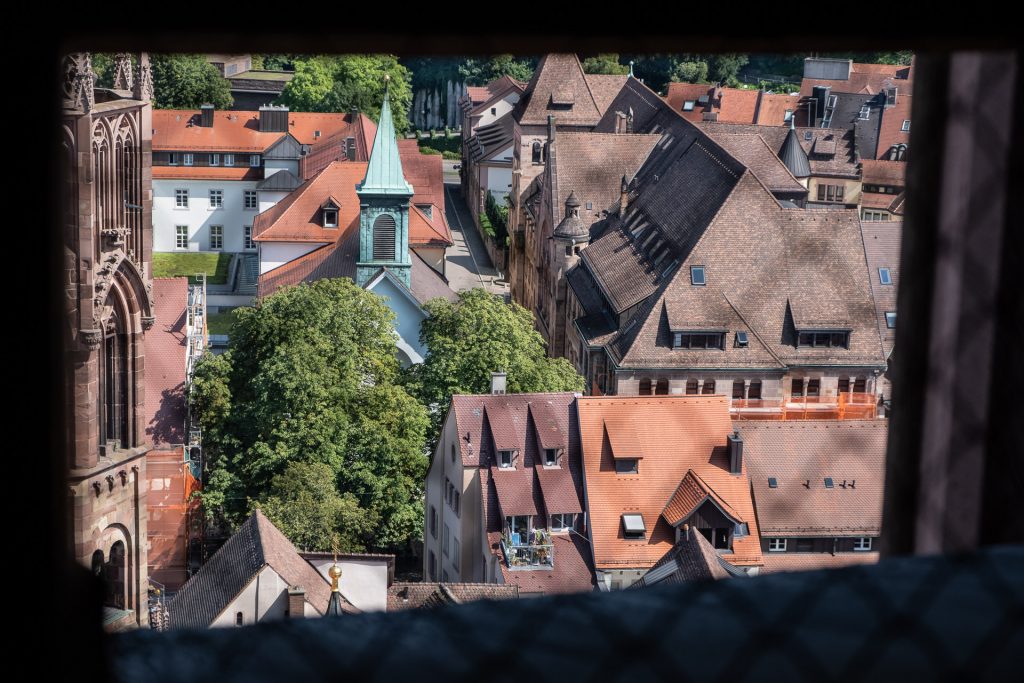 Freiburg im Breisgau , Tyskland Germany, Baden Württemberg, Freiburg Minster, cathedral, church, view, houses,