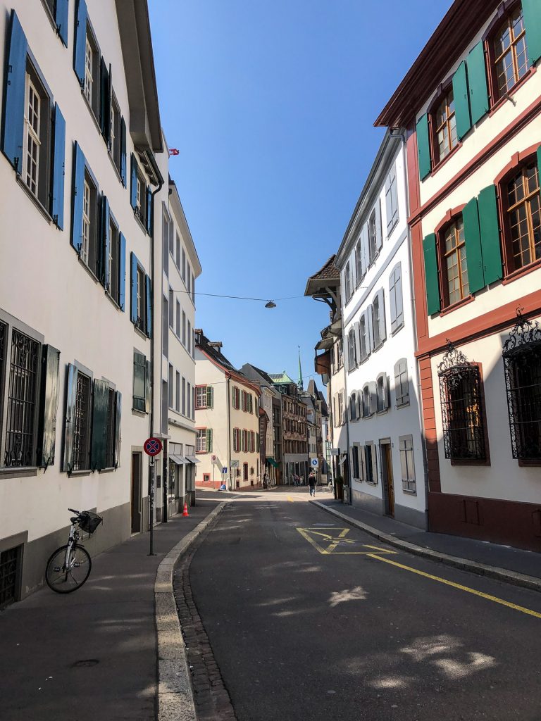 Basel, Switzerland, Sveits, city centre, buildings, bicycle, colors