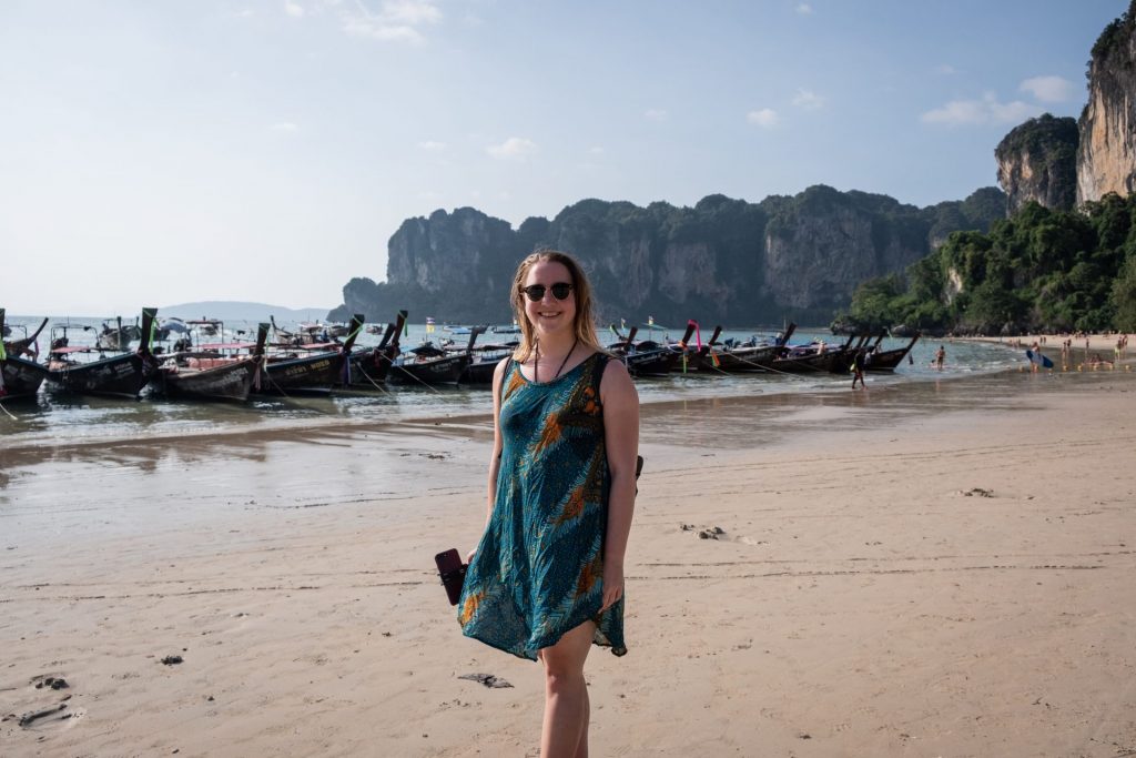 Railay Beach, Thailand, Asia, Krabi, båt, strand, sommer, smil