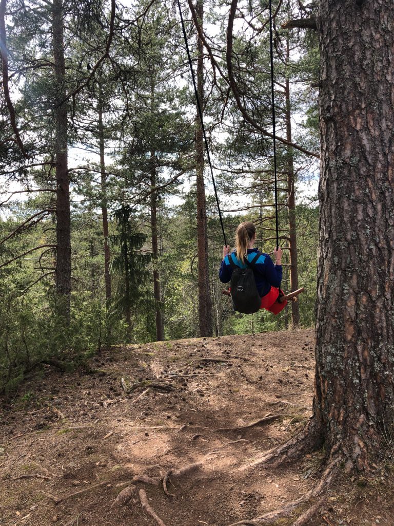Oslo, Oslomarka, forest, trees, hike, hiking, trees, nature, local, travel, swing, girl,
