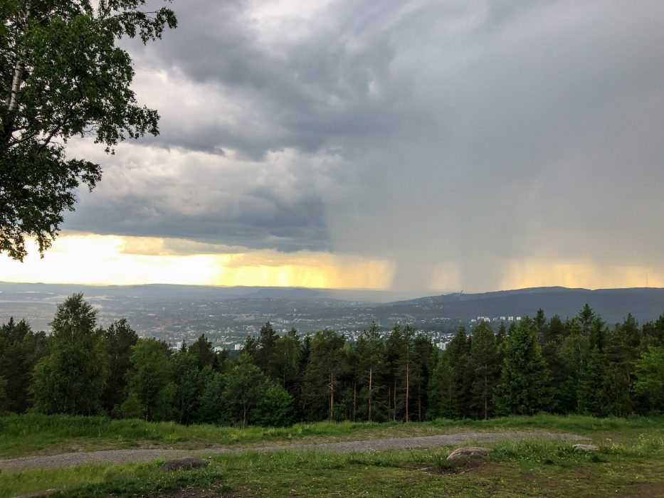 Grefsenkollen, view, view point, Oslo, rain, summer, nature, clouds