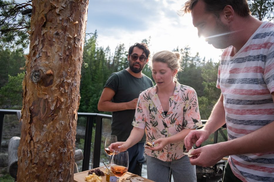 Fosstopp, tretopphytte, treetop cabin, nature, people, flare