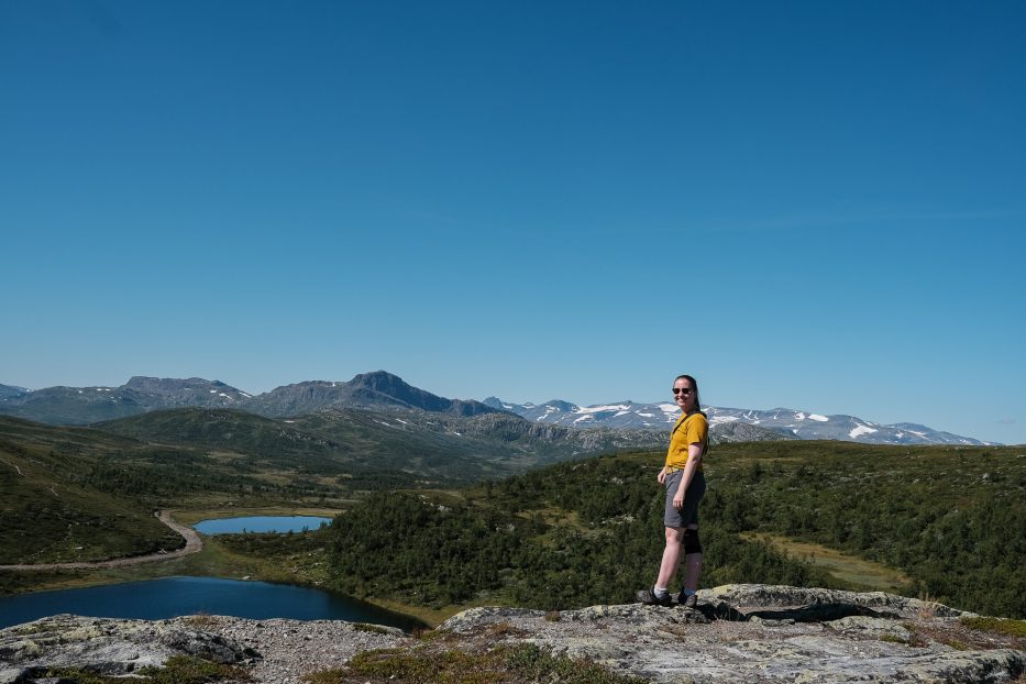 Beitostølen, Norway, nature, hike, mountains, green, summer, girl, lookout, viewpoint