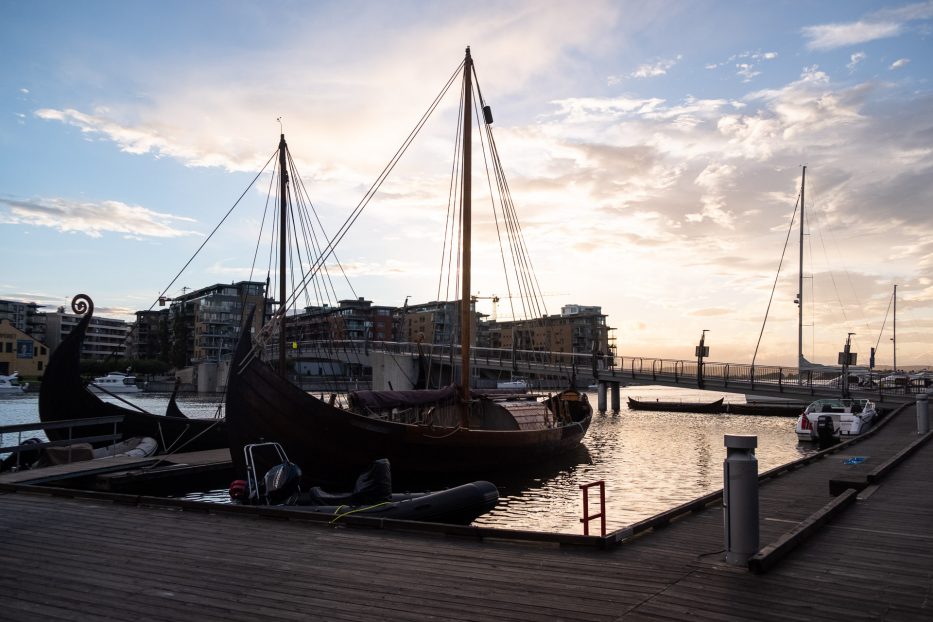 Sunset over Tønsberg harbor in Norway