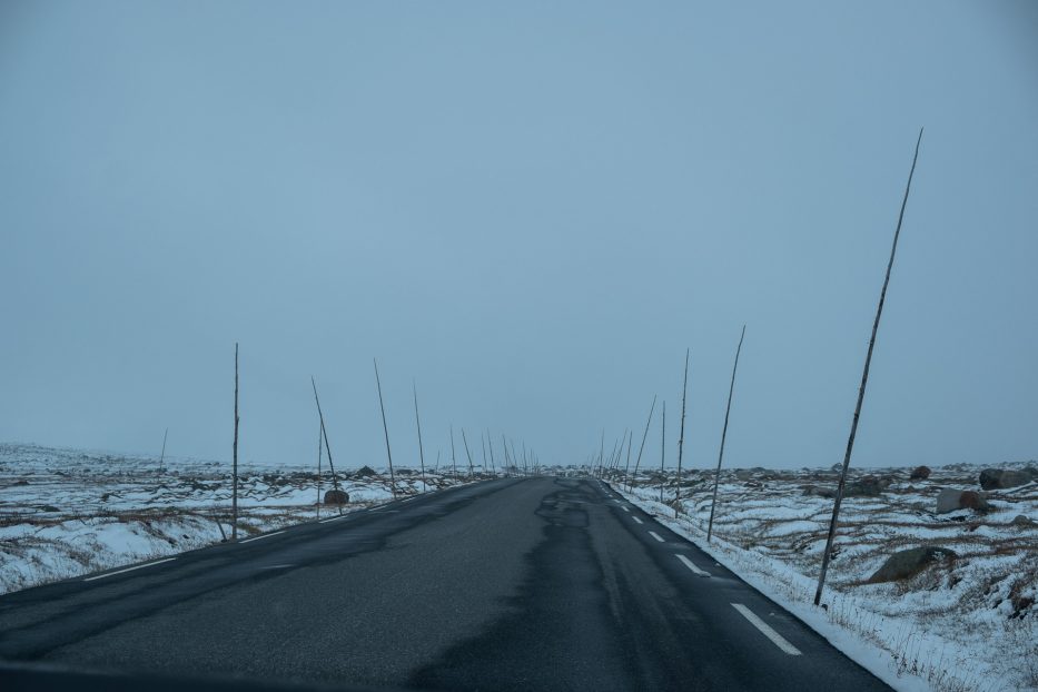 Valdresflya covered in snow and fog