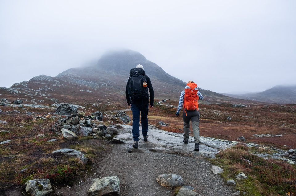 Hiking mount Bitihorn in heavy fog and autumn colours