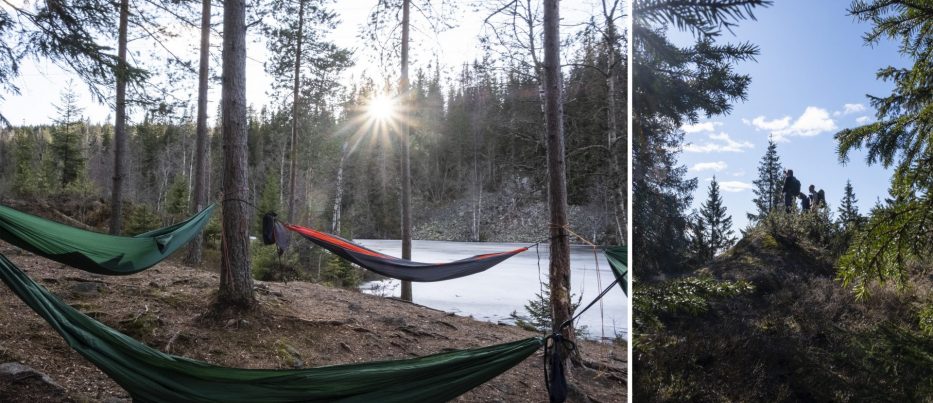 Hammocks sun and people in the forest of Oslo Norway