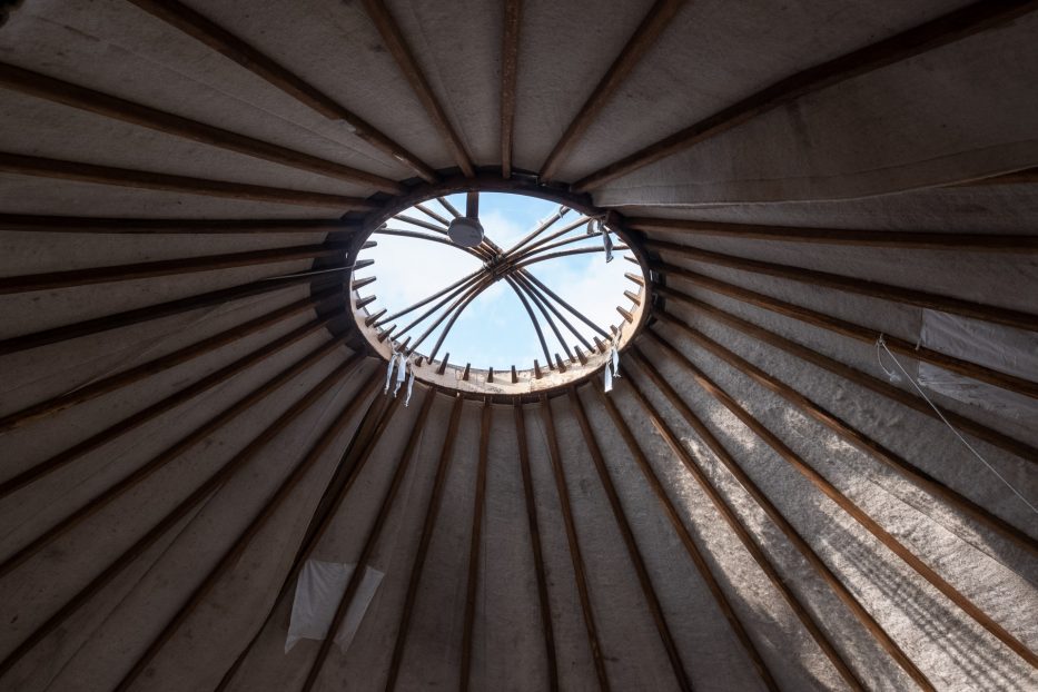 the ceiling in the roof of the yurt allows you to watch the sky even from your bed at canvas telemark