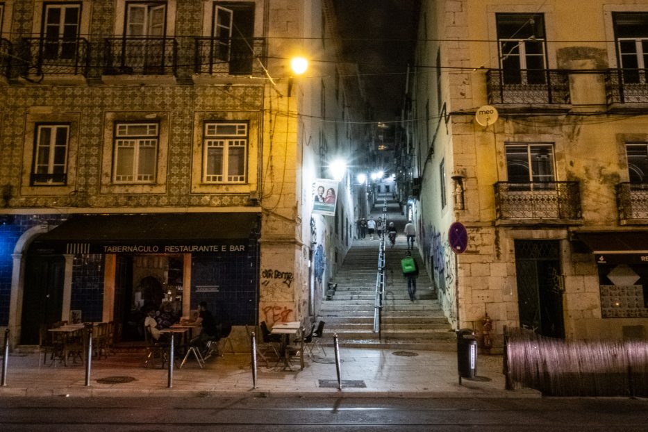stairs in Lisbon in nighttime
