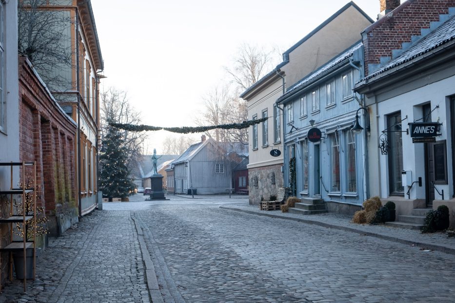 gamlebyen og torvet i fredrikstad pyntet til jul med frost