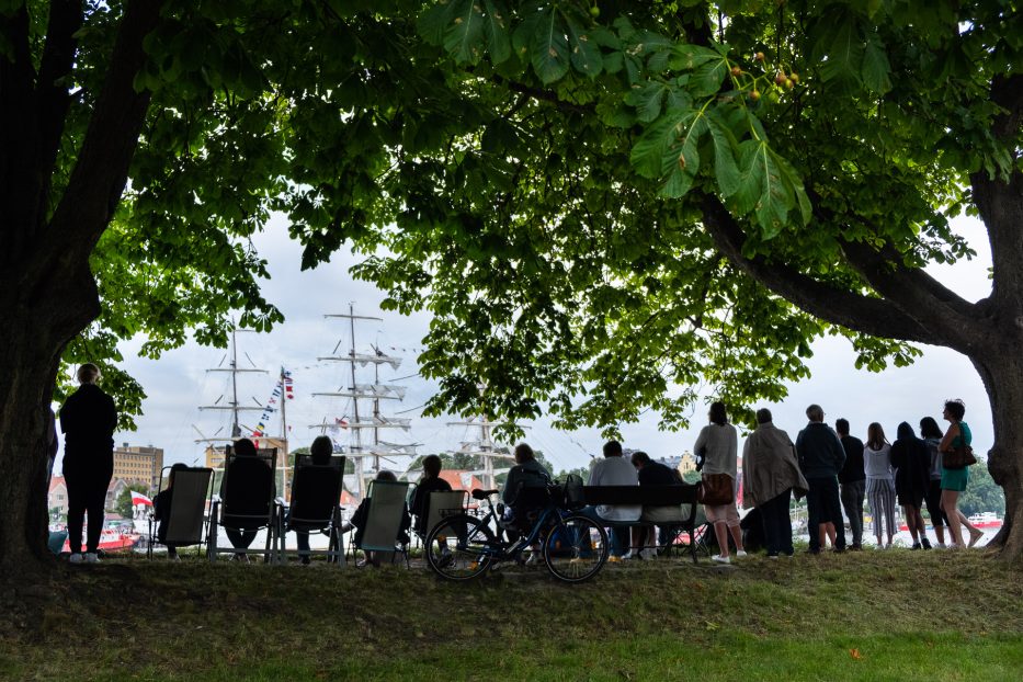 en folkemengde ser på tall ships races-båtene i Fredrikstad