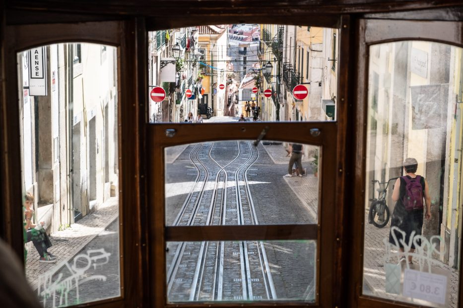 view out from a tram in lisbon