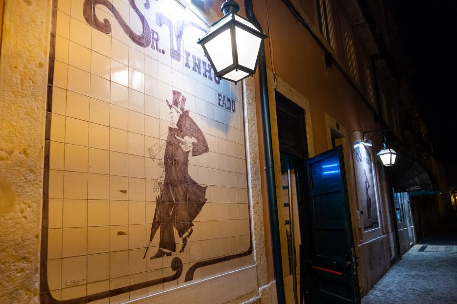 facade outside the fado restaurant sr. Vinho in lisbon