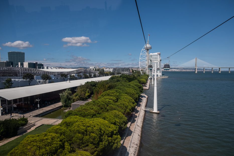 view out of the telecabine in lisbon