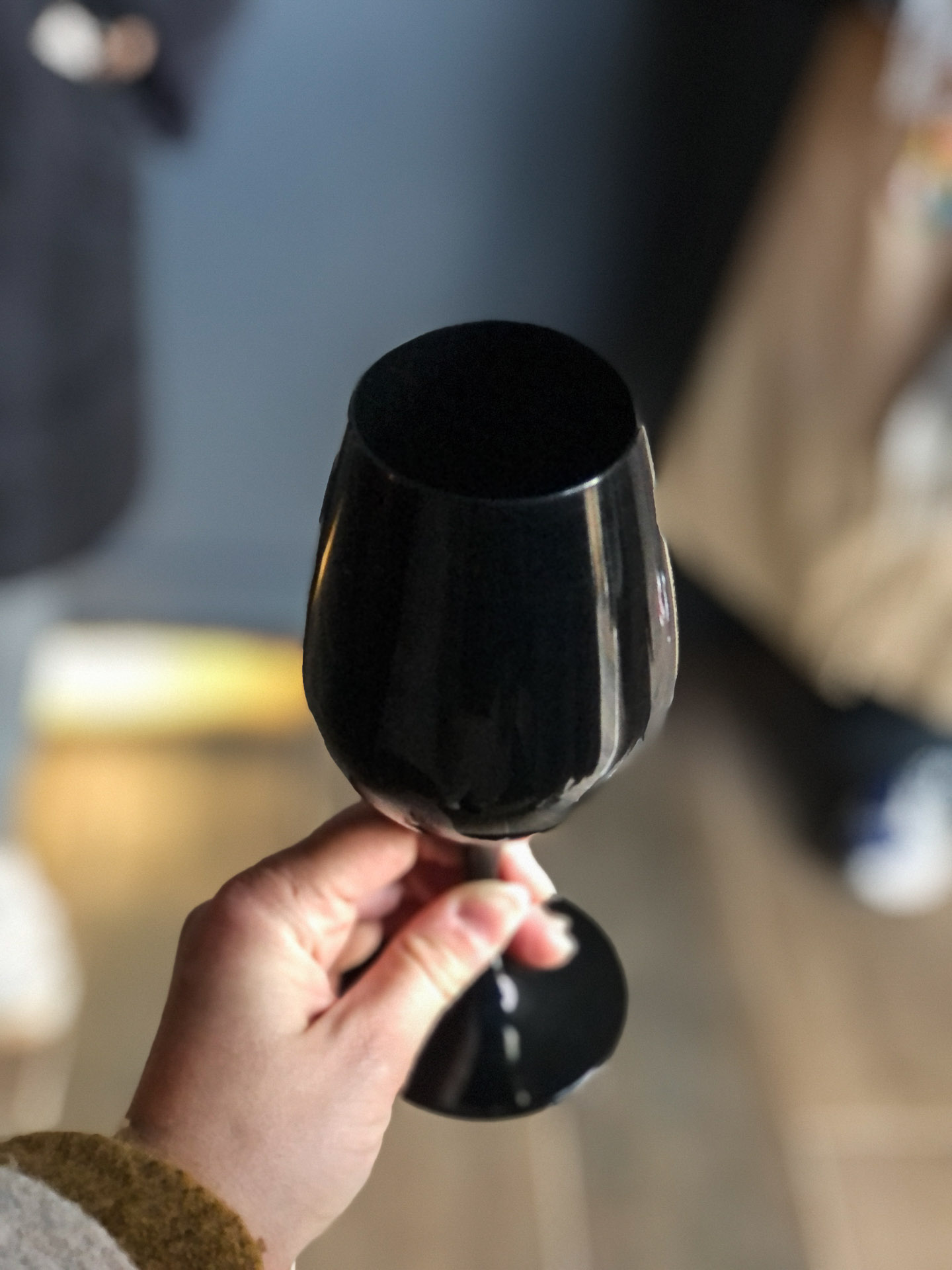 black wine glass at the Javier san pedro winery in rioja alavesa