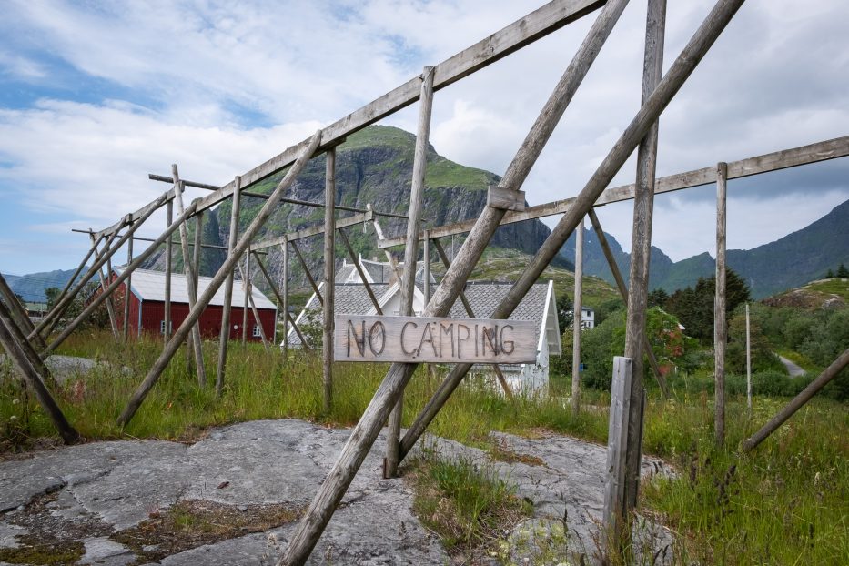 no camping-skilt i å i lofoten