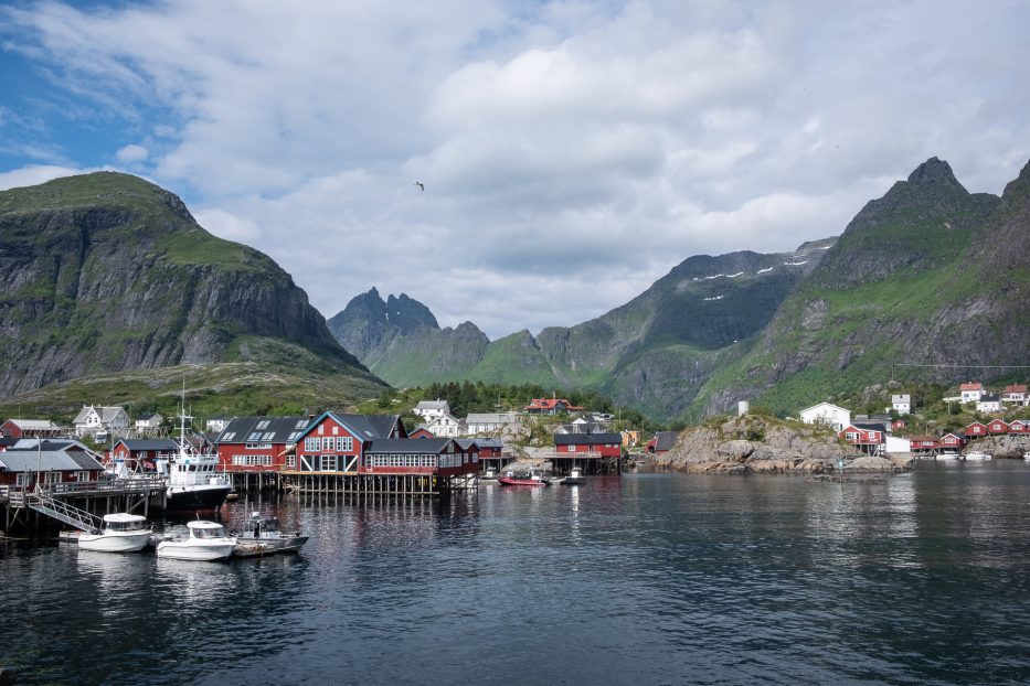 the village of å in lofoten norway on a sunny day