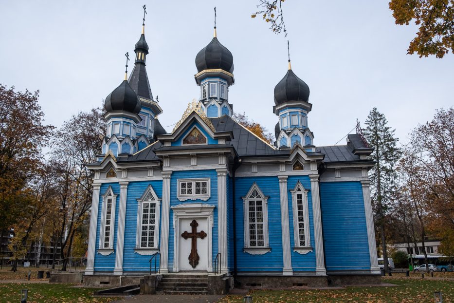 den blå ortodokse kirken Joy of All Who Sorrow i druskininkai