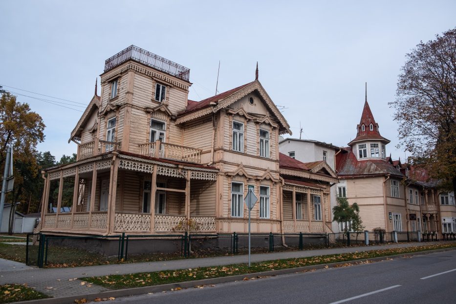 et rosa gammelt kråkeslott i druskininkai