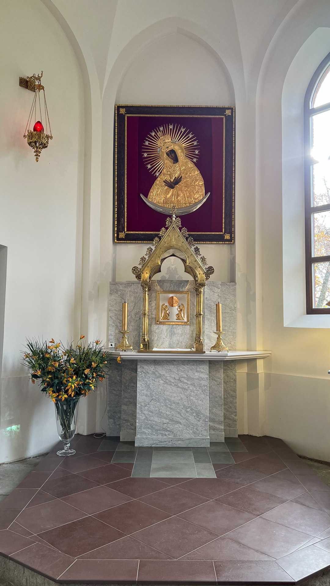 small altar inside The Church of Saint Mary's Scapular