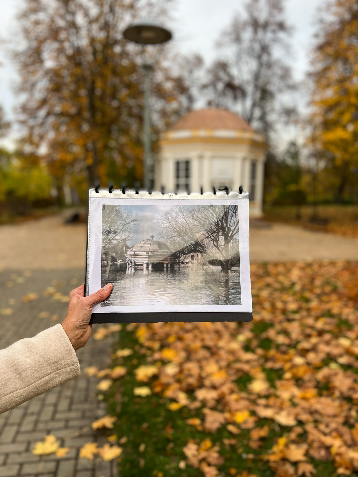 drawing of house showing flooding in drukininkai in front of the same house