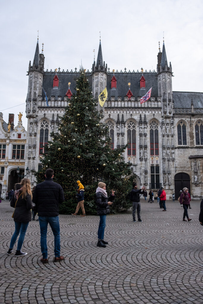 christmas tree at grote markt in bruges