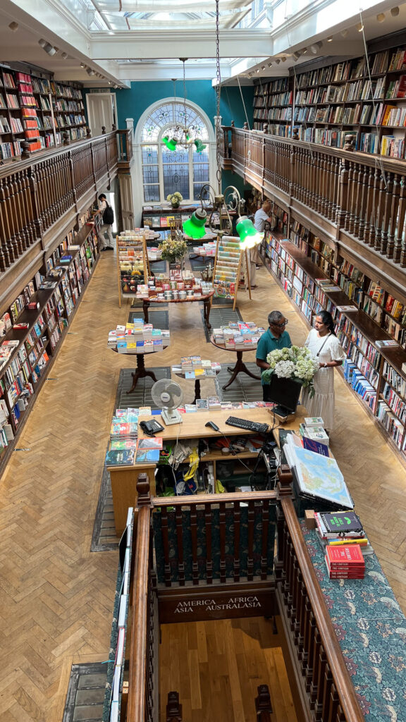 the view from the top floor at daunt's books in london