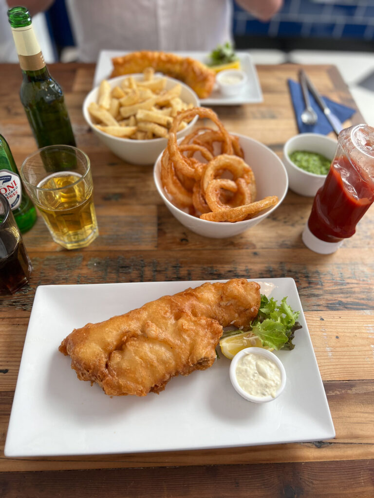 gluten free fish n chips and onion rings at hobson's in london