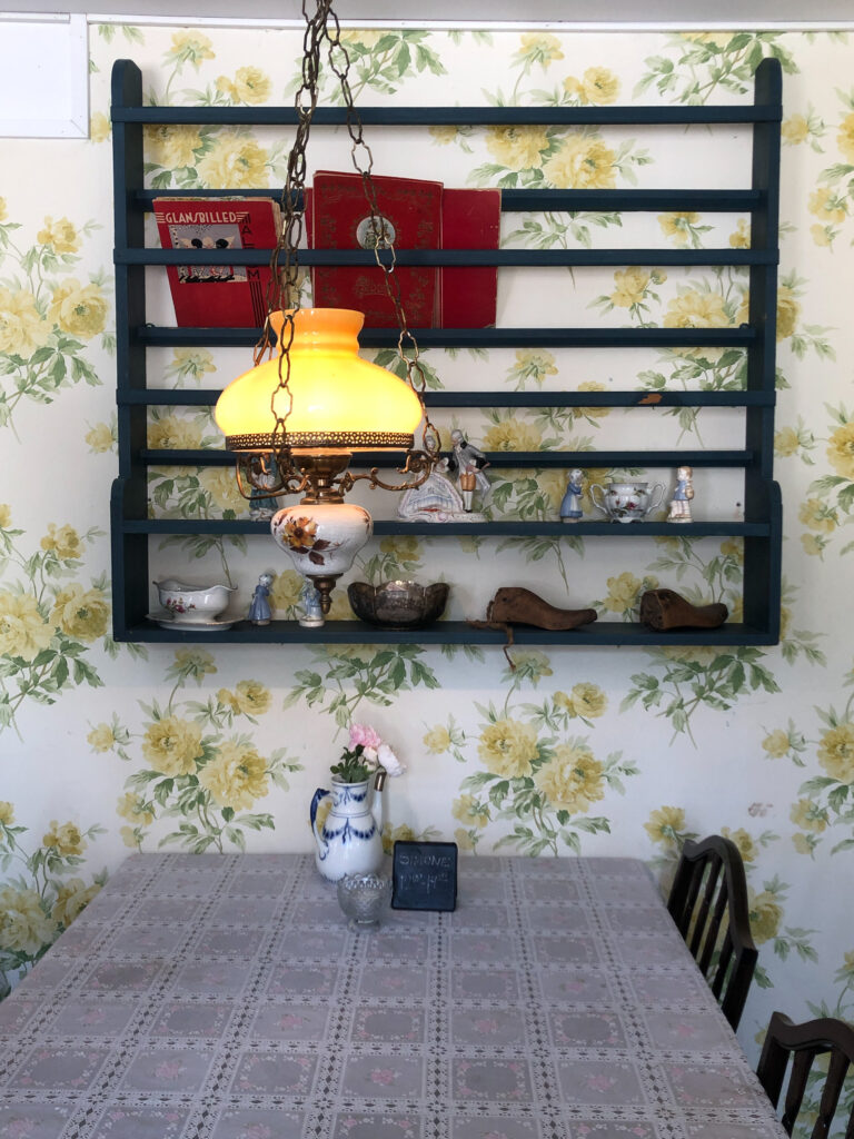 interior and wallpaper with yellow flowers inside gartnergården århus