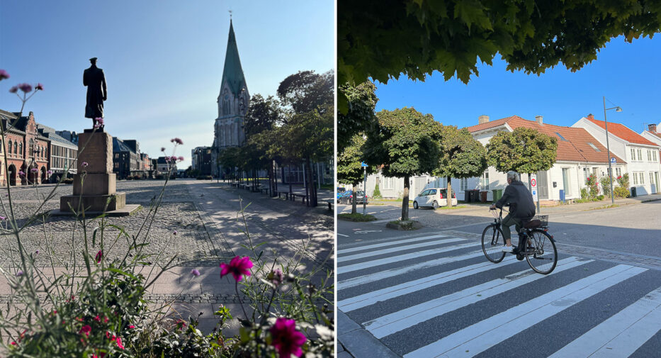 torget i kristiansand og syklist i posebyen