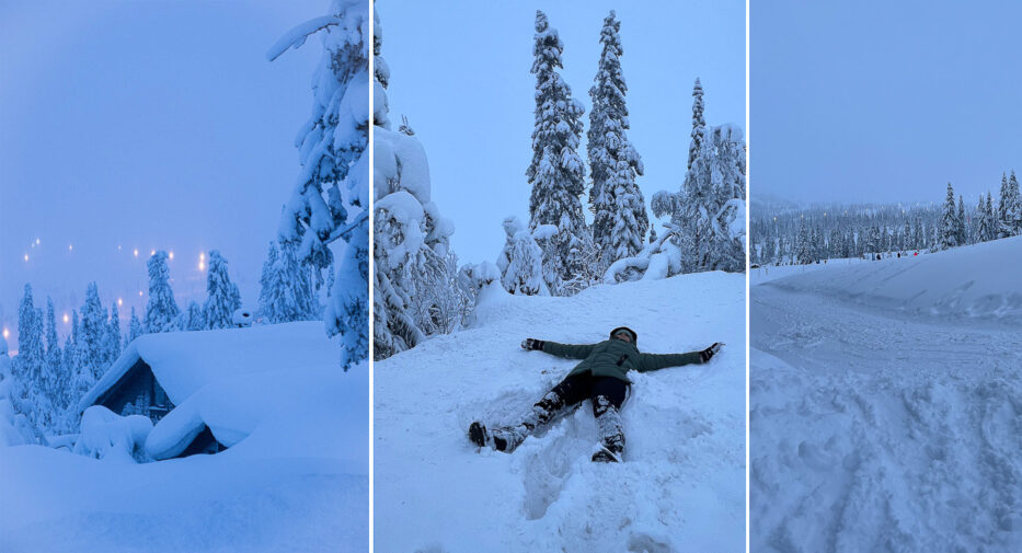 mye snø i trysil og en person som lager snøengel